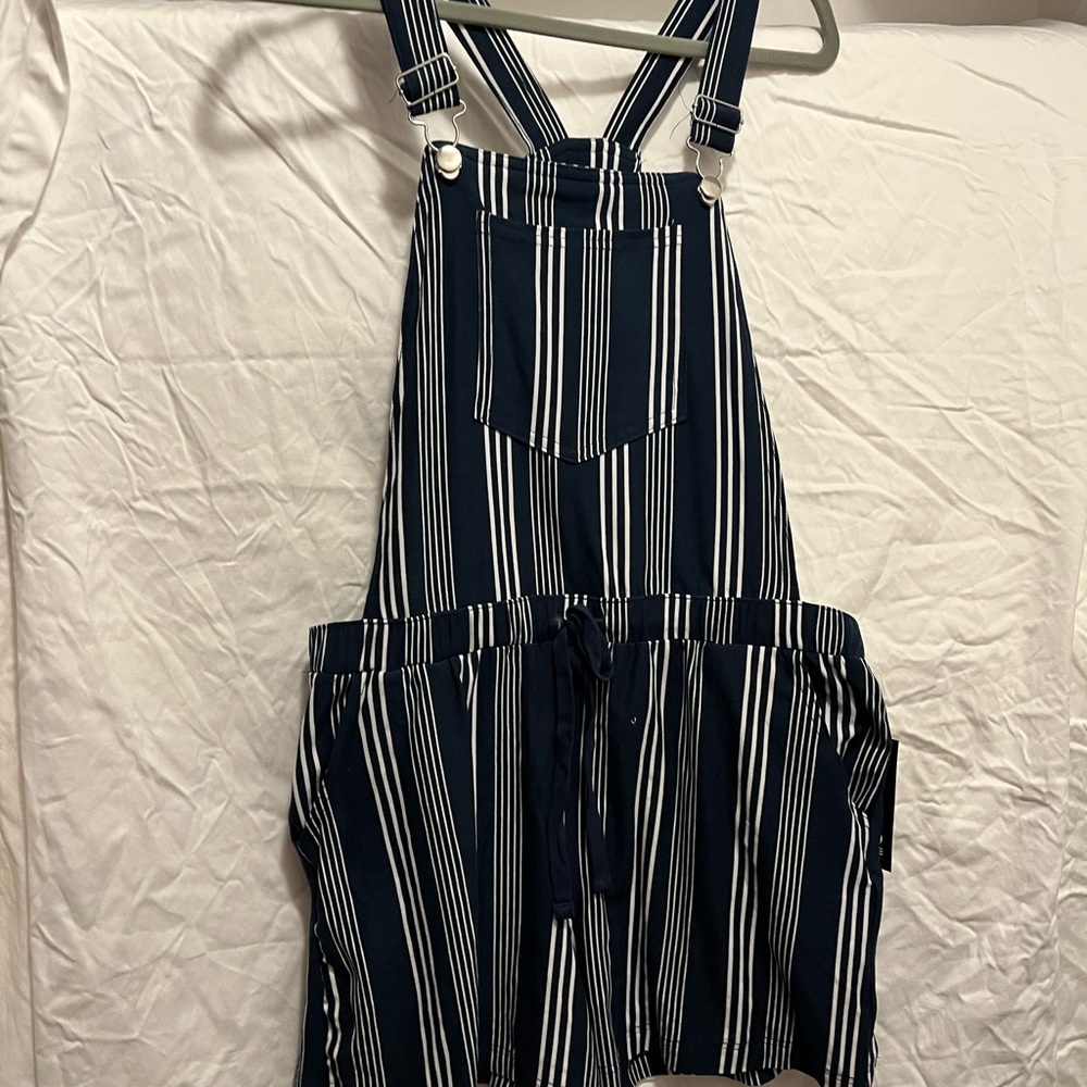 Striped Navy and White Overalls